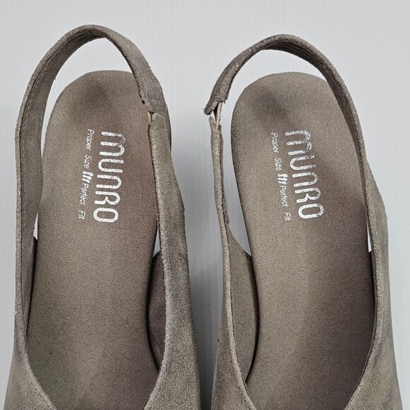 Munro Rochelle Heel Womens 9 Taupe Shimmer Suede Slingback Peep Toe Comfort - Picture 7 of 13